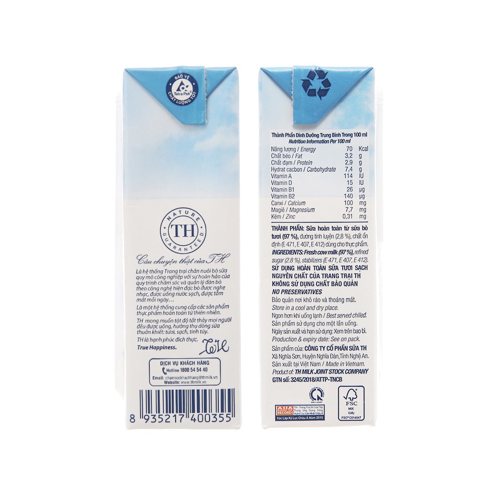 Sữa Tươi Tiệt Trùng Ít Đường TH true MILK 180 ml Thùng 48 hộp (12 lốc)