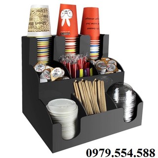 Kệ đựng cốc trà sữa mika 3 tầng 9 ngăn, giá đỡ ly nhựa 9 ngăn