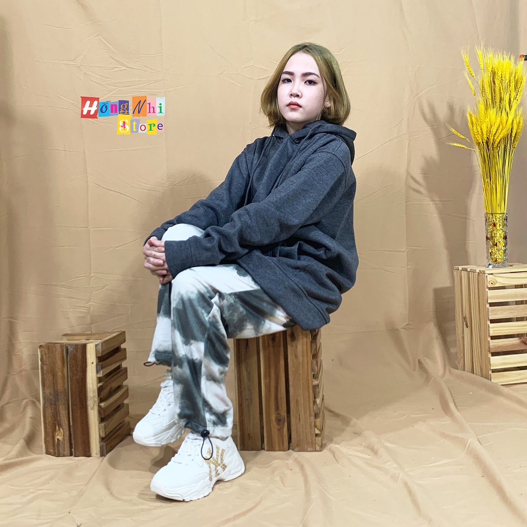 Quần Jogger 3D Ulzzang Unisex Jogger Loang Màu Dây Rút Lai Ống Rộng Xám Đậm - MM