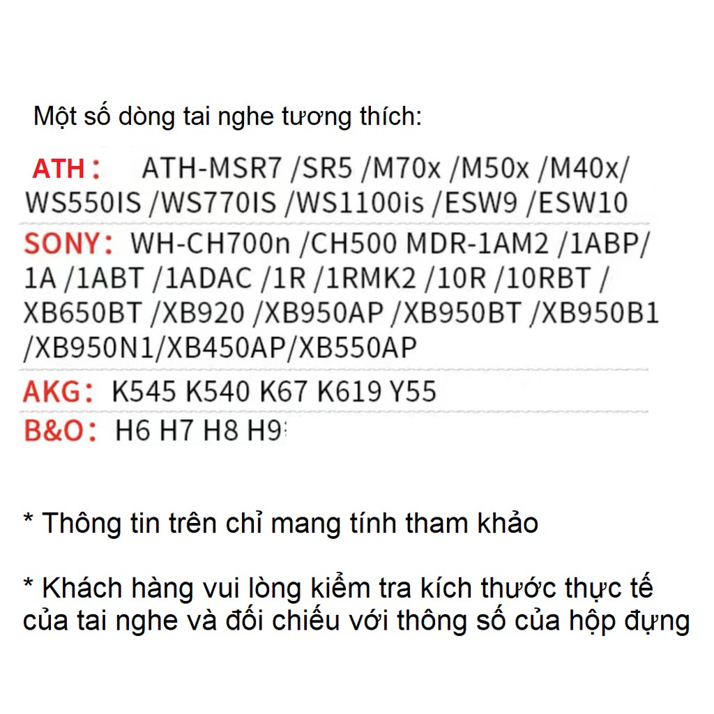 Túi đựng tai nghe chụp tai fullsize cỡ lớn, phom cứng, khoá đỏ có tay cầm tiện lợi cho ATH M50X Sony B950 CHUPTAI-6