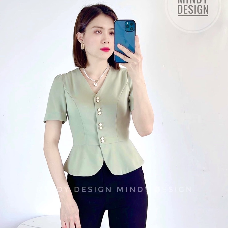 Áo sơ mi kiểu peplum phong cách hàn quốc tôn dáng chất liệu trượt hàn mềm mịn mặc đi chơi đi làm A67