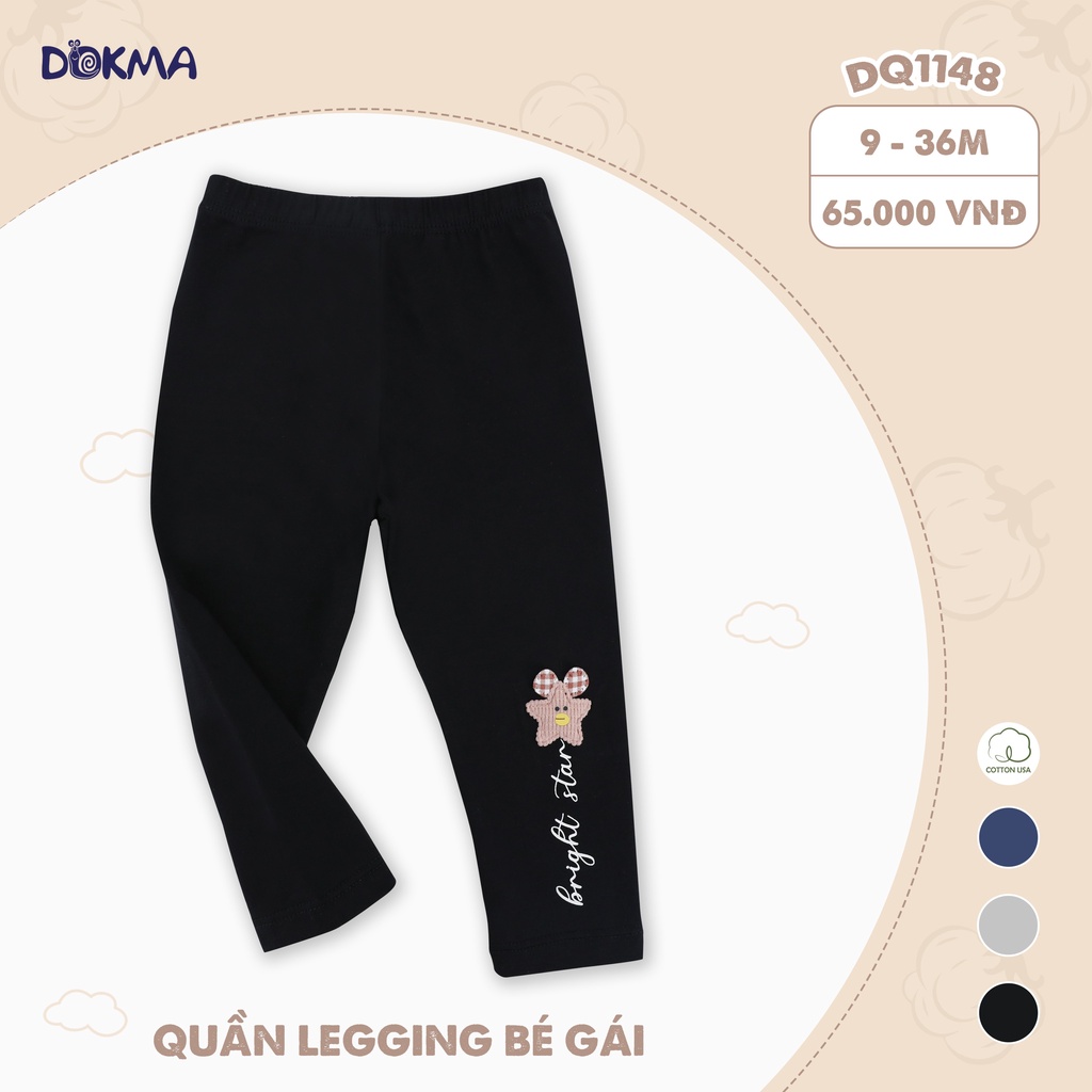 DQ1213 Quần dài legging bé gái đính nơ Dokma vải cotton mỏng (9-36M)
