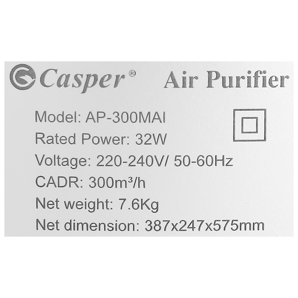 [Mã ELHA10 giảm 6% đơn 5TR] Máy lọc không khí Casper AP-300MAI