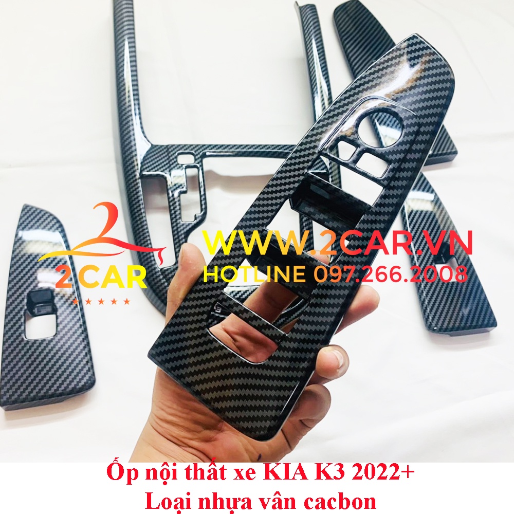 Ốp nội thất CACBON xe Kia K3 2021 2022 Nhựa ABS Vân Carbon cao cấp