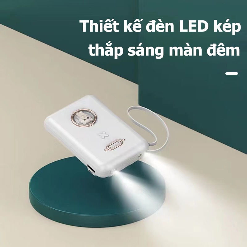 Sạc Dự Phòng 20000mAh Mini Dễ Thương Với 4 Dây Cáp Đèn LED Cho Android Phone Pin Sạc Dự Phòng Cute