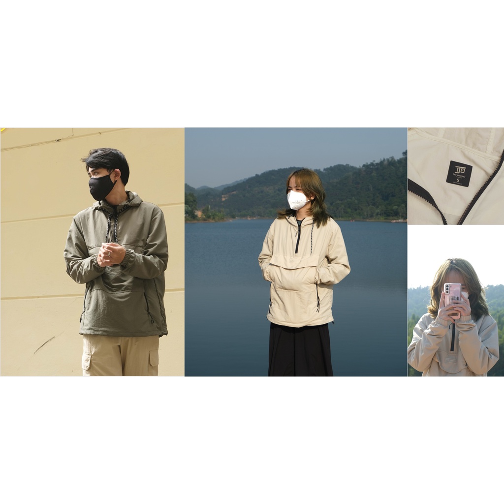 Áo gió Hoodie chui đầu khoá kéo , chắn nước - TJO Hooded Woven Anorak