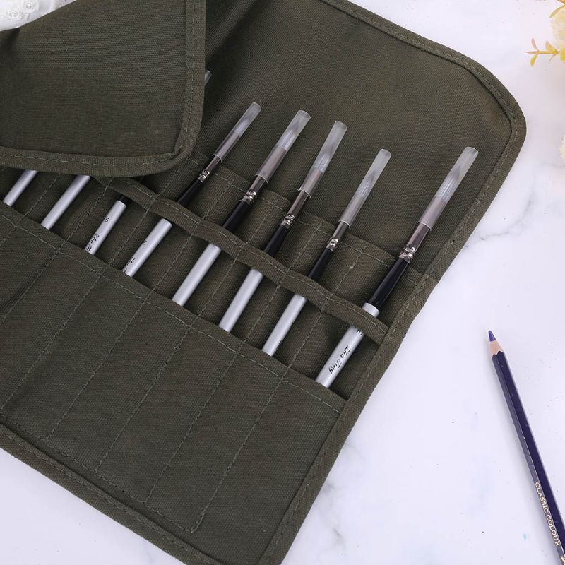 omg Canvas 22 Slots Paint Brush Storage Pen Curtain Pencil Bag for Acrylic Artist Roll Pouch Wrap Holder