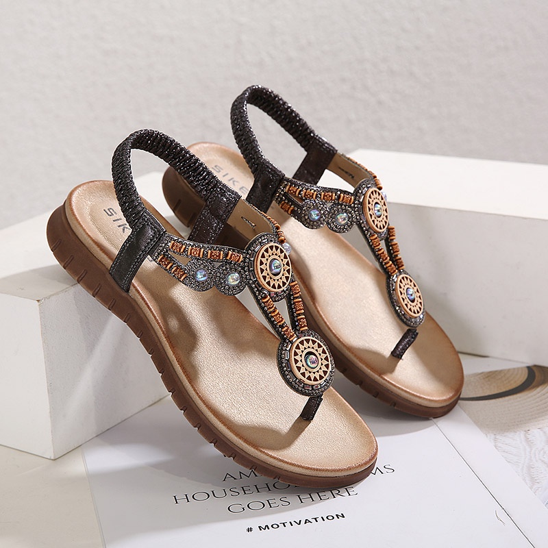 Sandal xỏ ngón Siketu đính hạt sang trọng, đế 3cm
