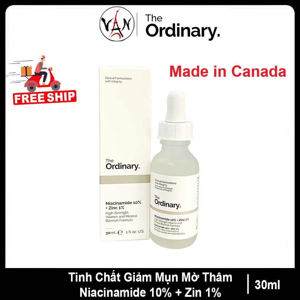 [ Ordinary phiên bản Canada] Tinh chất giảm mụn,se khít lỗ chân lông, sáng da the ordinary niacinamide 10%+ zinc 1% 30ml