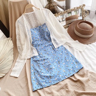 set đầm hoa kèm khoác
