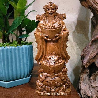 Tượng thần tài bằng gỗ thơm mẫu mới cao 20 cm (tặng 1 vòng tay gỗ bách thơm)