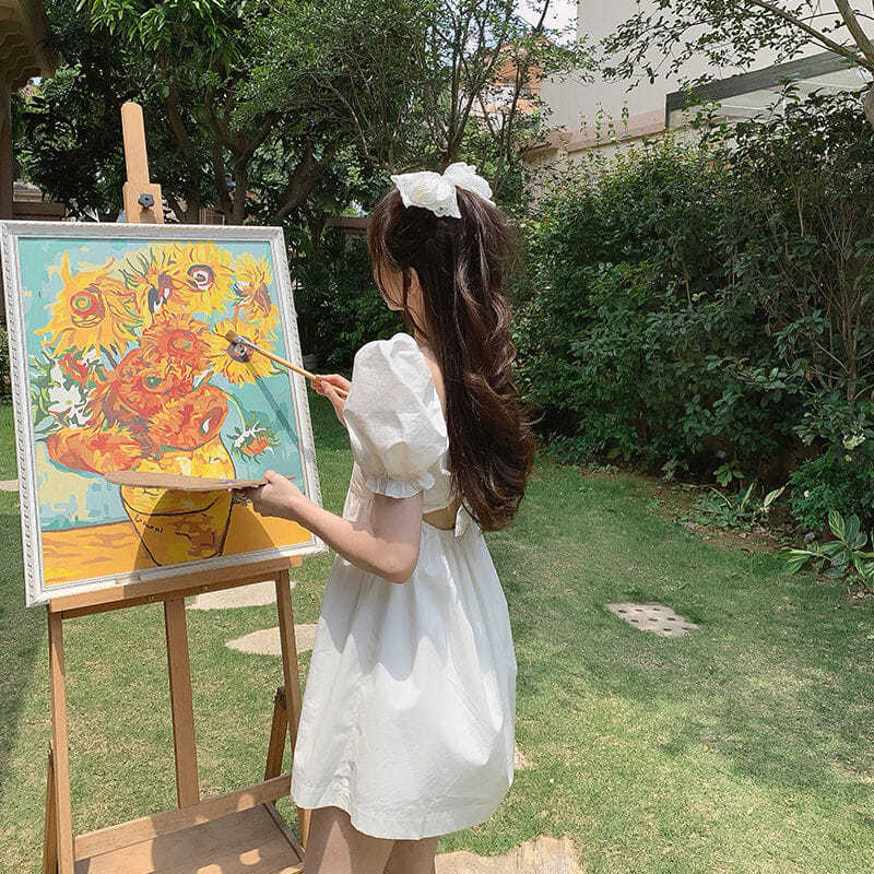 Đầm trắng Tay Phồng Cổ Vuông Xinh Xắn Kiểu Pháp Dành Cho Nữ | BigBuy360 - bigbuy360.vn