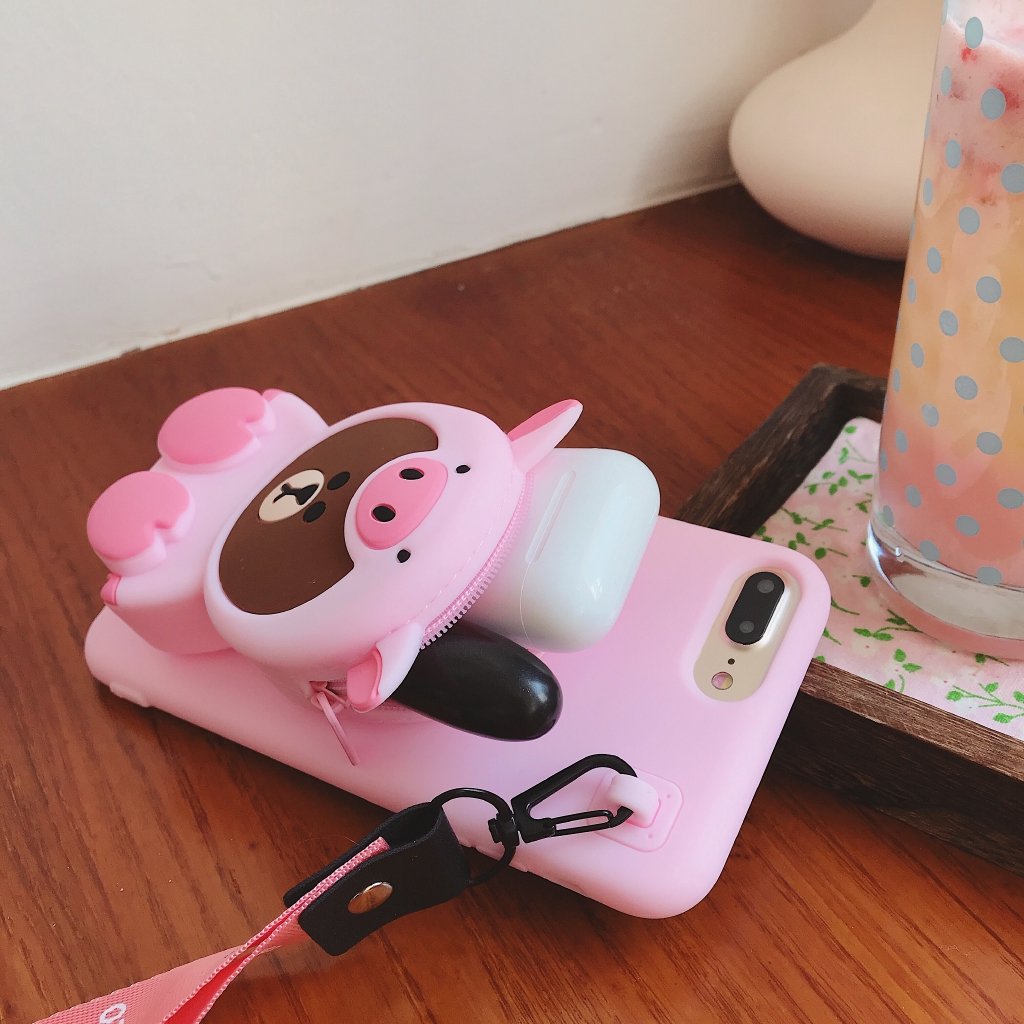 Ốp Điện Thoại Có Túi Đựng Tiền Xu Hình Chú Heo Xinh Xắn Kèm Dây Đeo Dành Cho Iphone 11pro Max Xs Max Xr 7plus | BigBuy360 - bigbuy360.vn
