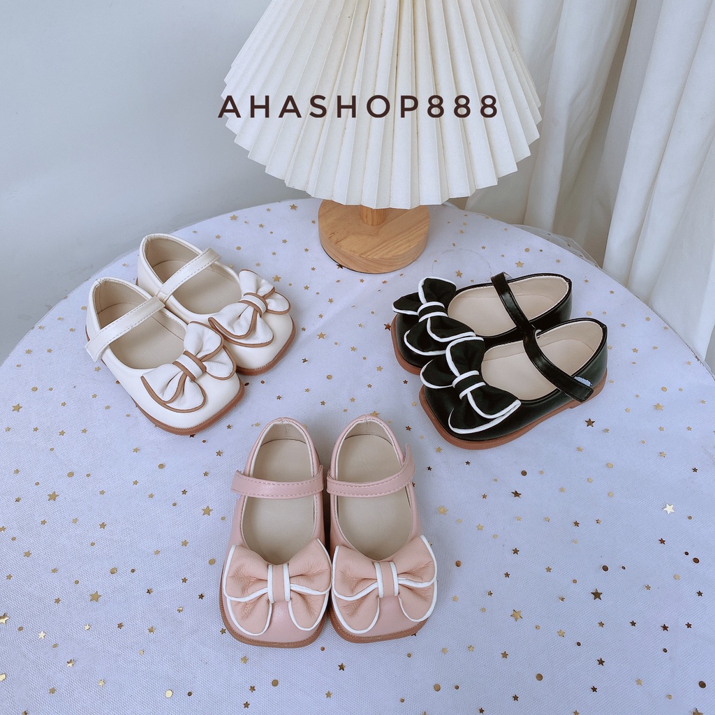 Giày Búp Bê Đính Nơ Viền Trắng Tiểu Thư Cho Bé Gái 2-5 Tuổi K166