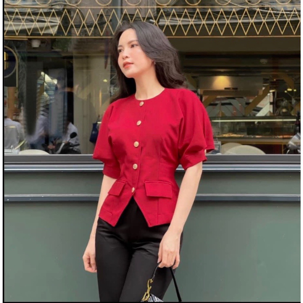[Mã FAMARAL1 giảm 10K đơn 50K] ÁO ĐỎ CHÉO VẠT CÚC ĐỒNG TAY DƠI
