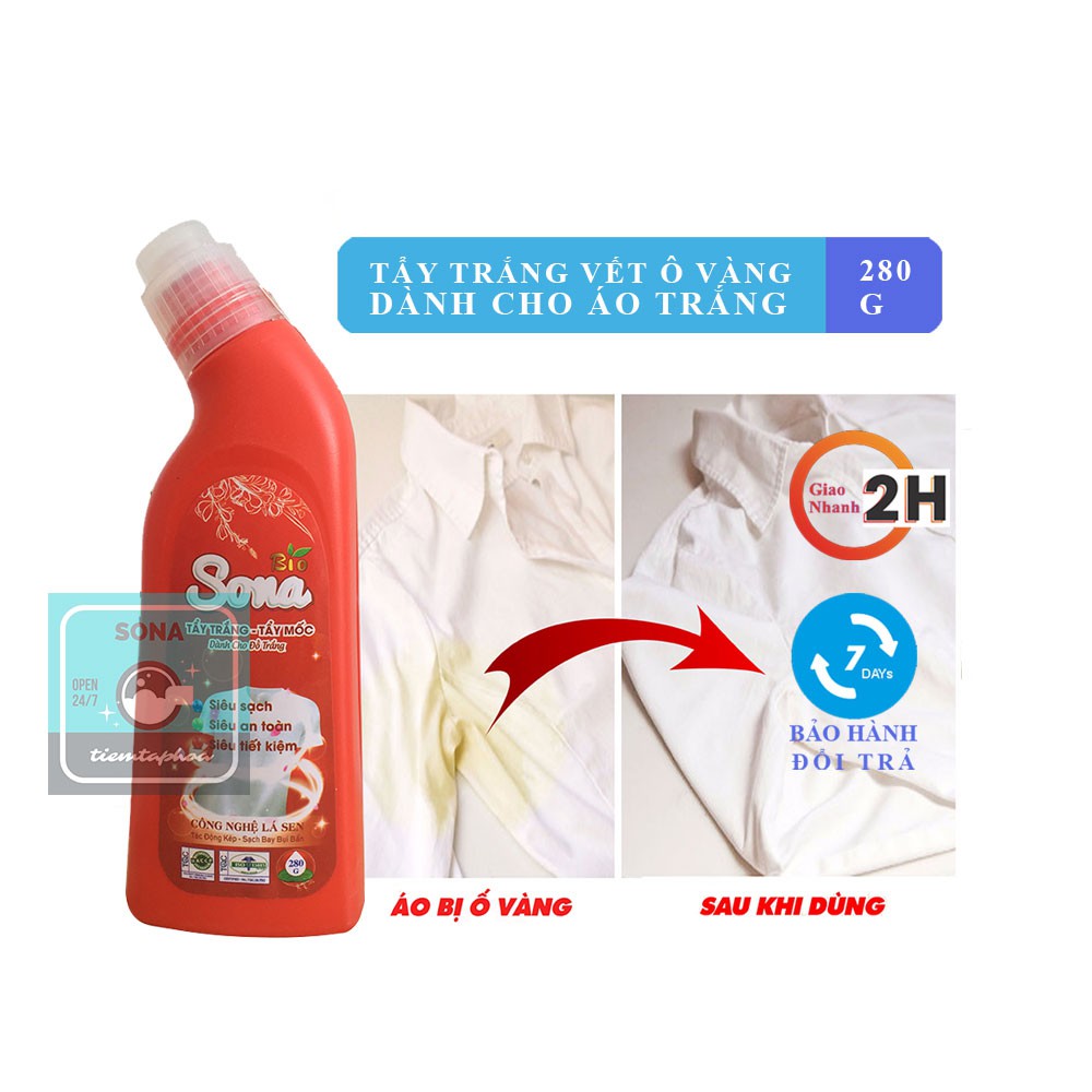 Tẩy trắng tẩy mốc quần áo Hygiene 250ml / SoNa 280ml dùng cho vải trắng và vải màu