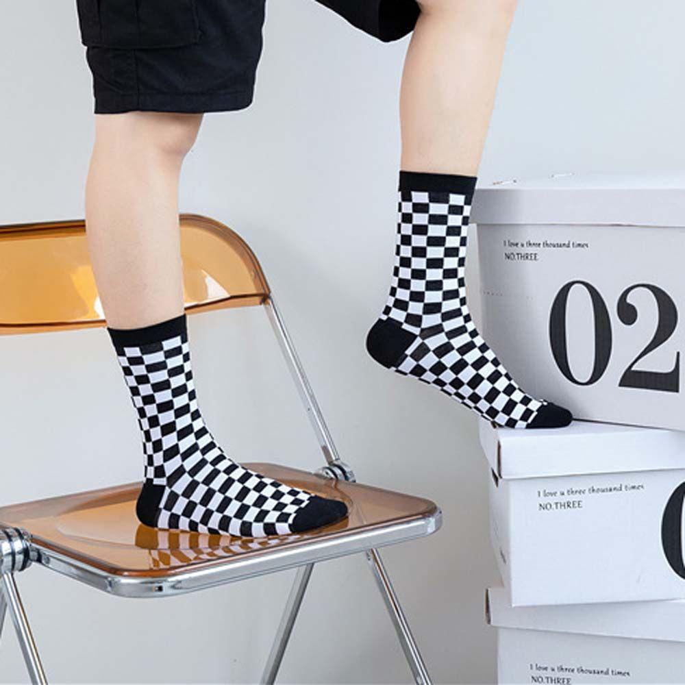 MIQUEL Vớ Cotton Cổ Vừa Họa Tiết Hình Học Phong Cách Harajuku Thời Trang Cho Nam Và Nữ