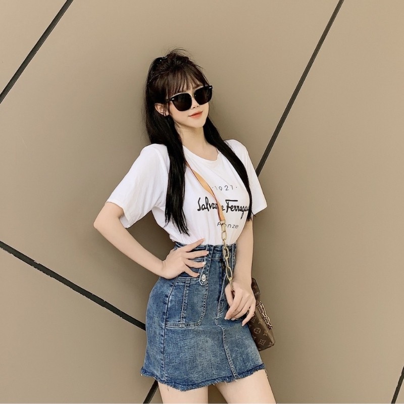 Chân váy jean chữ a ngắn phong cách Hàn Quốc gợi cảm trẻ trung cao cấp co giãn tốt RUBIE JEANS