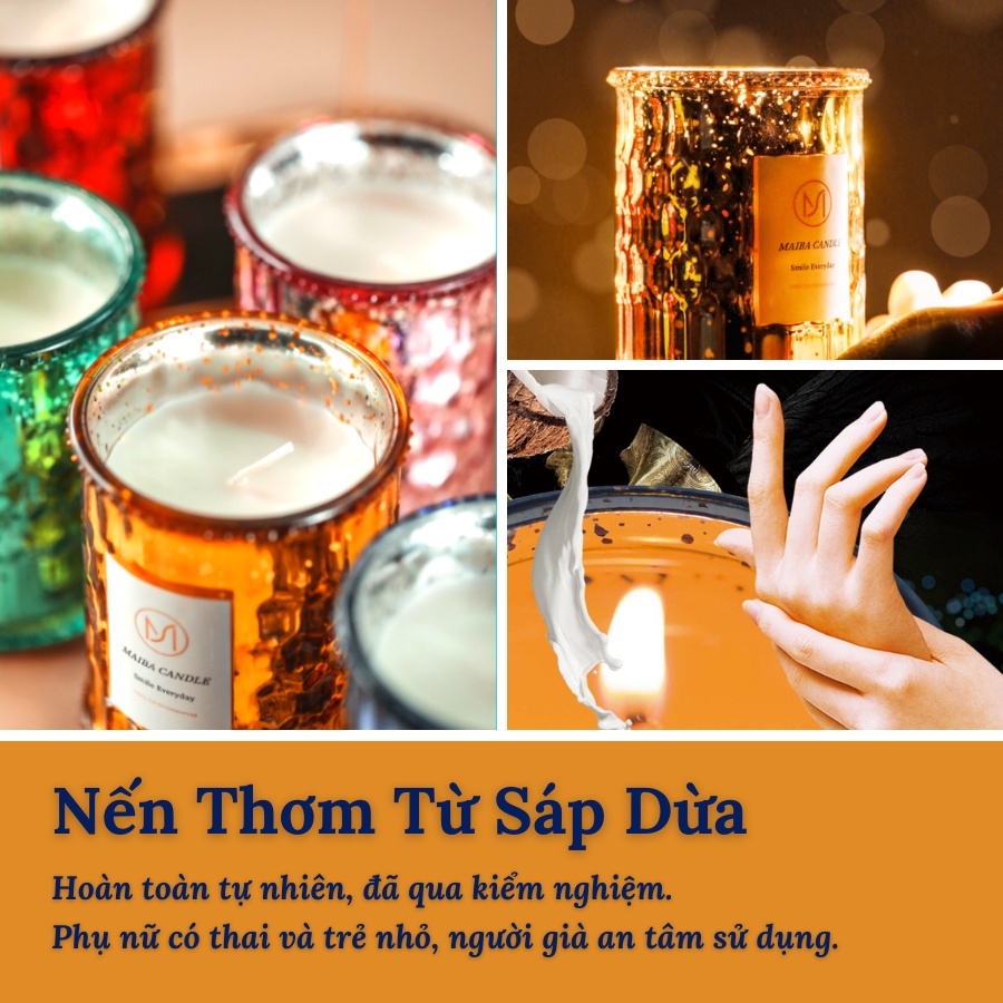 Nến Thơm MAIBA sáp dừa tự nhiên ba tầng hương sang trọng lấp lánh khử mùi thư giãn thơm phòng