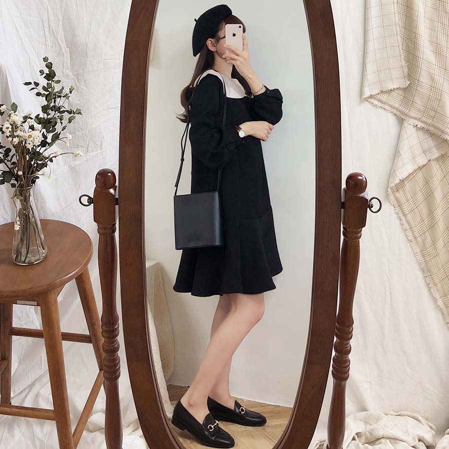 Đầm tay dài cổ lá tròn phong cách cổ điển thời trang cho nữ 31026