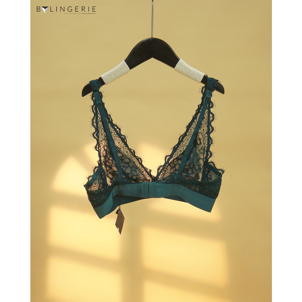 Bộ đồ lót ren nữ BY LINGERIE màu xanh bảo ngọc không gọng không mút B191 | BigBuy360 - bigbuy360.vn