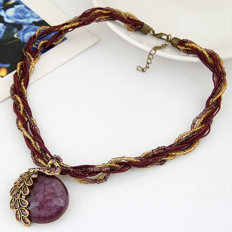 tranquillt Fashion Ethnic Style Resin Stone Beads Pendant Peacock Necklace Retro Bohemian Style Jewelry
