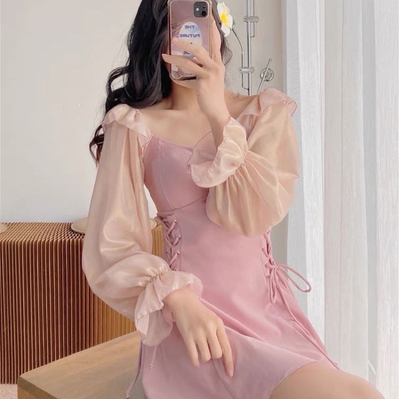 Váy xoè tiểu thư ❤️FREESHIP❤️ dây rút sườn chiết eo thời trang hè cho nữ