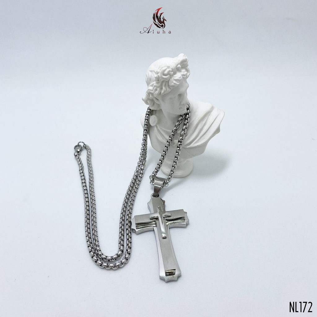 Dây chuyền Titan không rỉ Thánh giá ba lớp, lớp giữa phay xước kiểu dáng hiện đại dễ phối đồ - NL172 - Aluha
