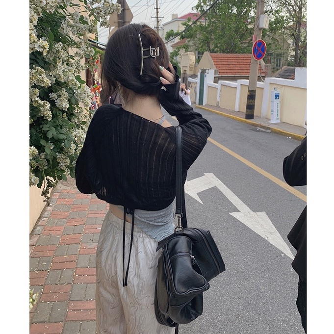 Xiaozhainv Áo Khoác Cardigan Dệt Kim Tay Dài Chống Nắng Thanh Lịch Thời Trang Cho Nữ