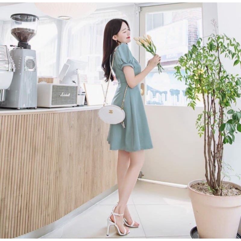 Đầm xanh mint nơ eo