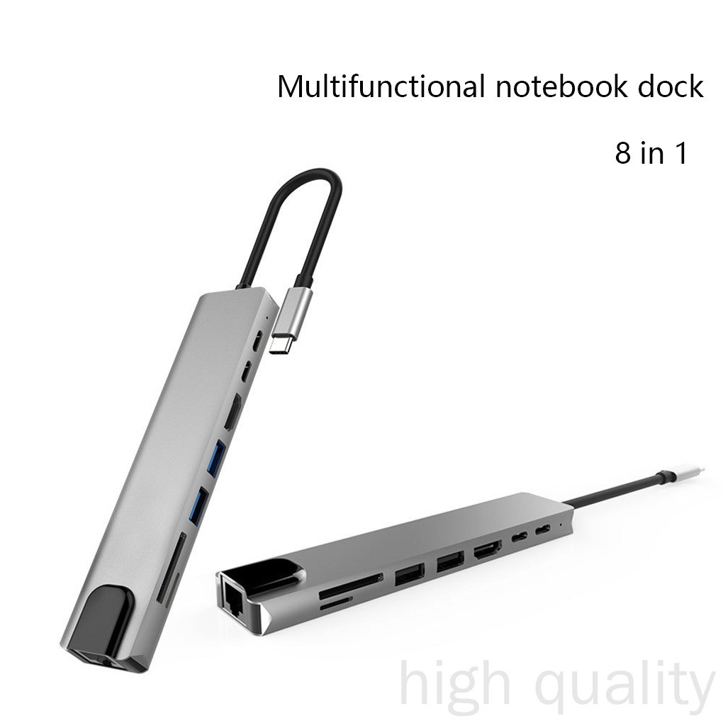 Đầu Đọc Thẻ Nhớ Rj45 8 Trong 1 Usb-c Hub Nhôm Hd 2 Usb 3.0 Pd Cho Laptop Runbu998