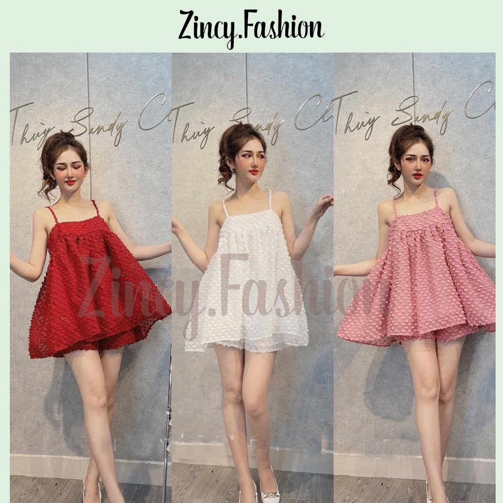 Set babydoll áo kèm quần short set bộ nữ áo dây voan xù 2 lớp Kèm hình thật