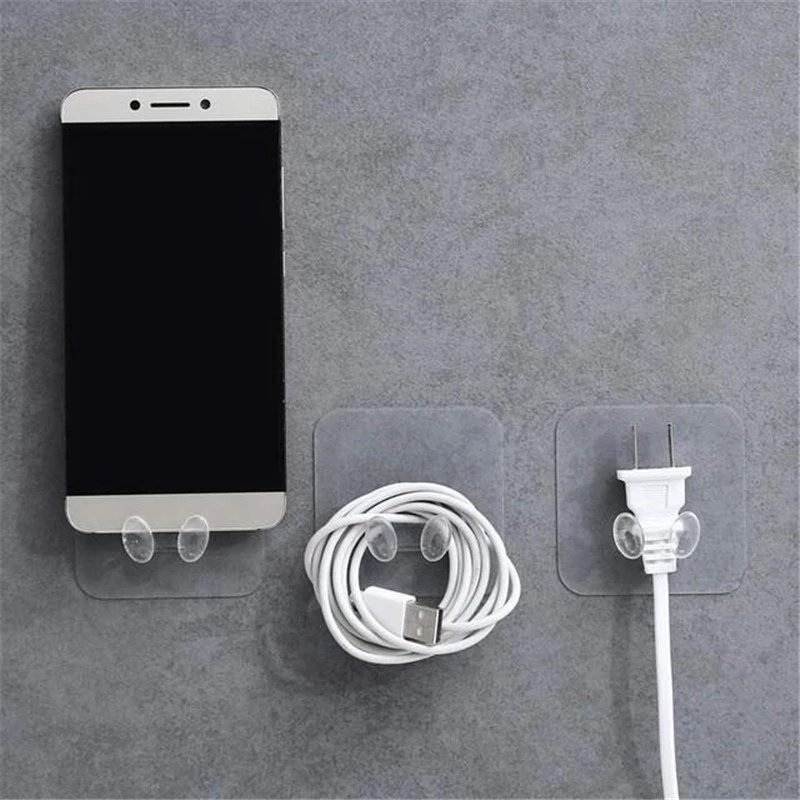 Giá Đỡ Phích Cắm Điện Usb Tiện Dụng Móc trong suốt không thấm nước, Không có dấu, Giá đỡ dán tường miễn phí đóng đinh