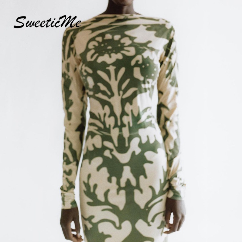 Đầm Hở Lưng Form Ôm In Họa Tiết Mới Cho Nữ