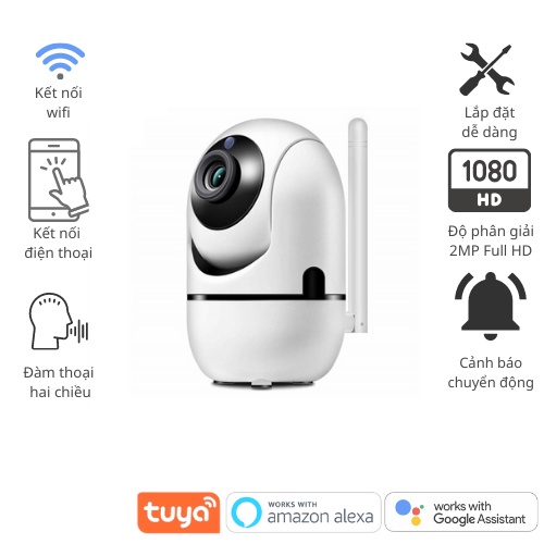 Camera WIFI ONVIF Tuya FullHD 1080p. Trong Nhà, Chế độ 360 độ +hồng ngoại, đàm thoại, cảnh báo chuyển động