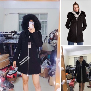 Áo parka lót lông đen