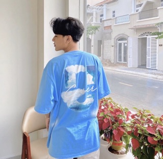 Áo thun Uncover FREEDOM màu xanh biển form rộng tay lỡ unisex nam nữ