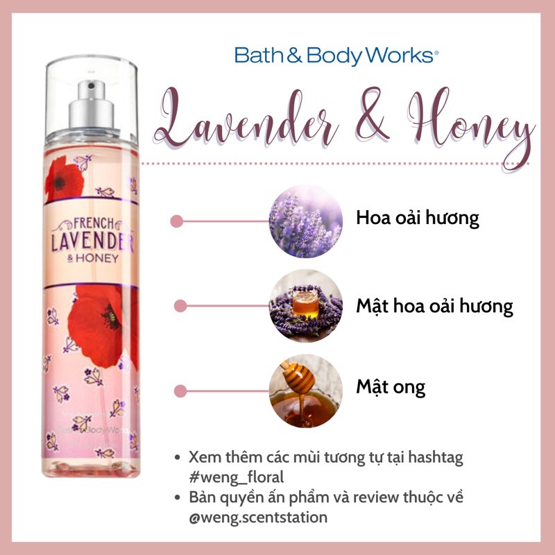 (MÙI HOT) Xịt thơm toàn thân Bath &amp; Body Works mùi French Lavender &amp; Honey