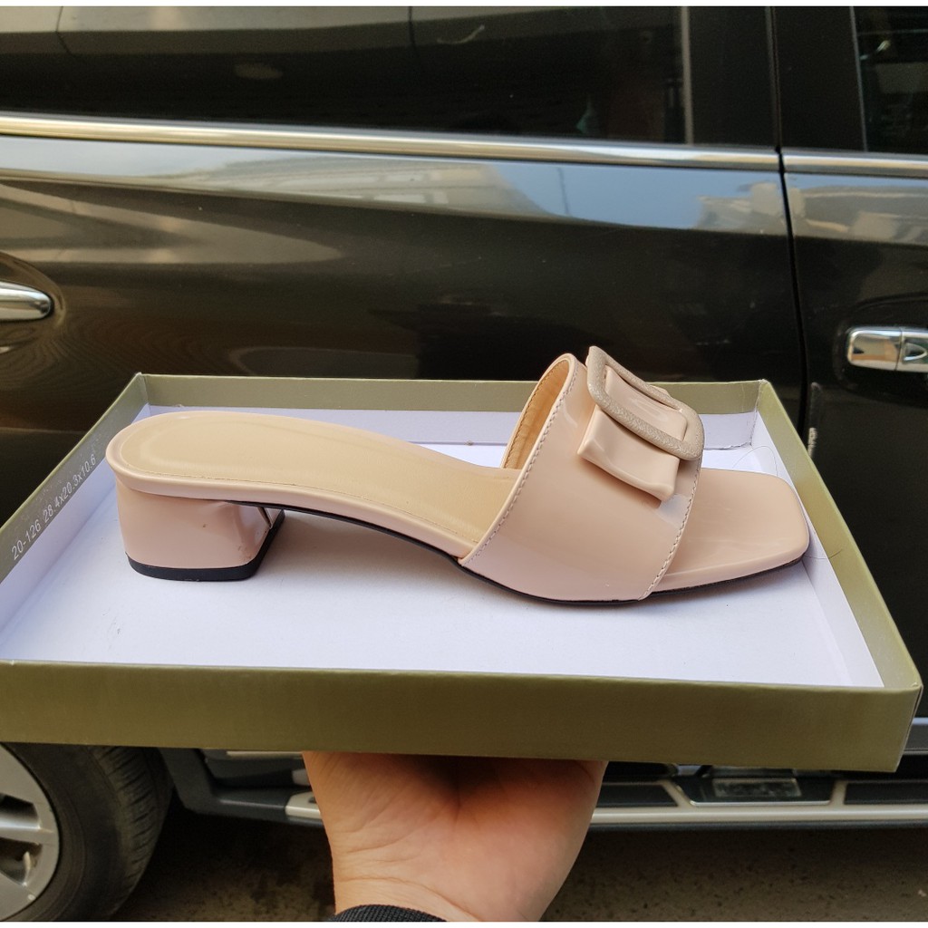 (Giày Nữ Ngoại Cỡ - CÓ SẴN) - guốc cao gót big size nữ phối nơ - gót 3cm - GMV14