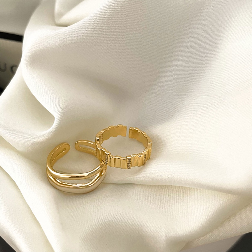 Nhẫn Đeo Tay Kim Loại Hai Lớp Đính Đá Zircon Họa Tiết Vân Đá Zircon Thiết Kế Tinh Tế Sang Trọng Thanh Lịch Có Thể Điều Chỉnh Cho Nữ