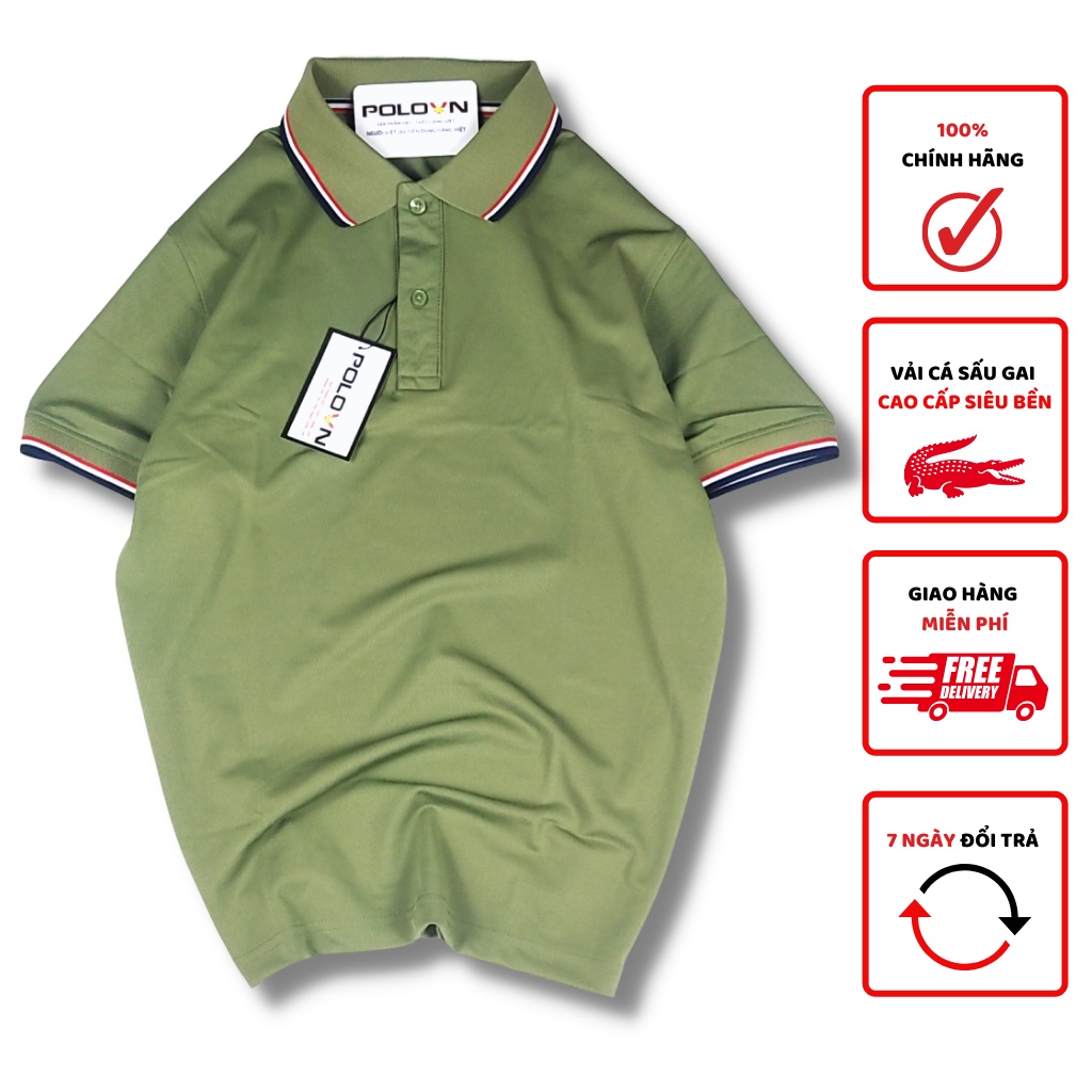 Áo thun polo nam cổ bẻ Basic màu Xanh Rêu Phối Viền , vải cá sấu 4 chiều co giãn - không xù lông, không ra màu, thấm hút