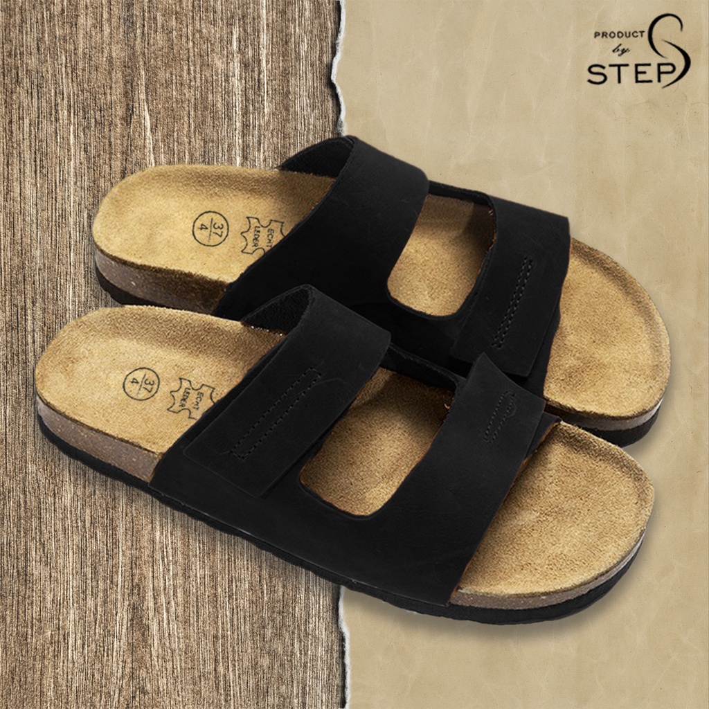 Dép đế trấu Unisex Da quai dập chỉ nổi