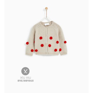 [Sz 5/6y form nhỏ] Áo khoác len cardigan Zara quả bông đỏ