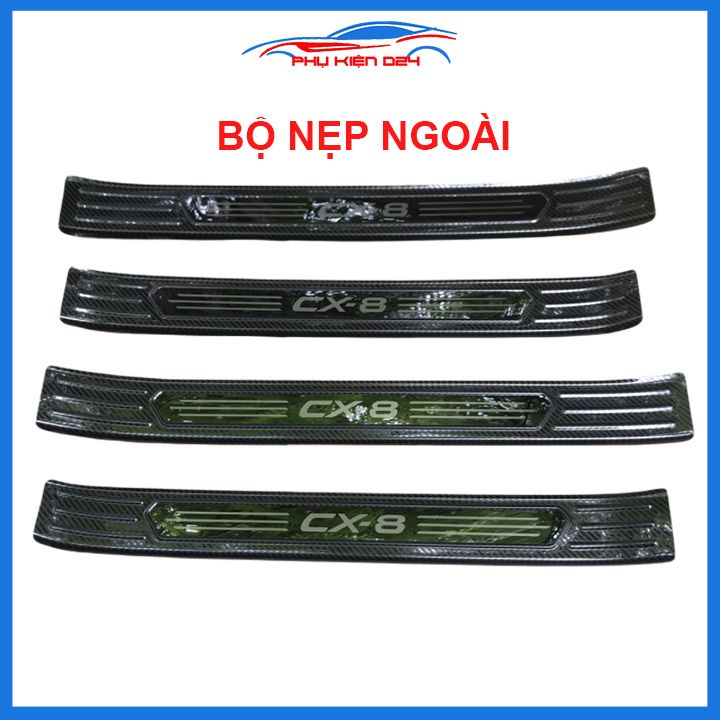 Bộ nẹp bước chân trong ngoài vân Cacbon xe CX8, CX-8 2019-2020-2021 chống trầy làm đẹp ô tô