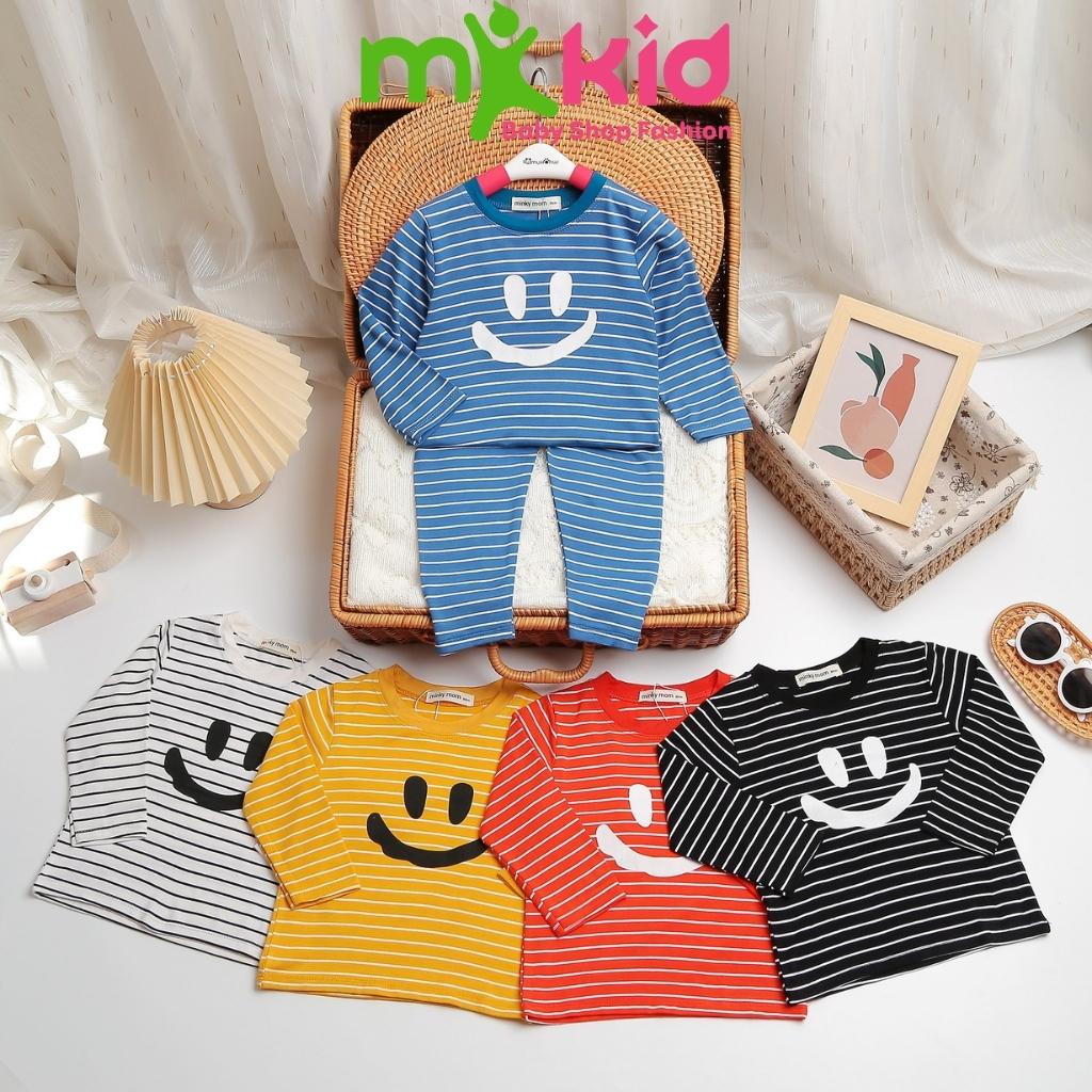 Đồ Bộ Dài Tay Bé Trai, Bé Gái MK KID Vải Cotton Lạnh Sọc Cười Dễ Thương, Bộ Mặc Nhà Cho Bé 6-18kg