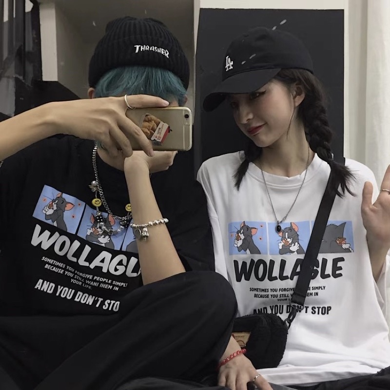 Áo thun tay lỡ nam nữ, áo phông unisex form rộng chất cotton in hình mèo