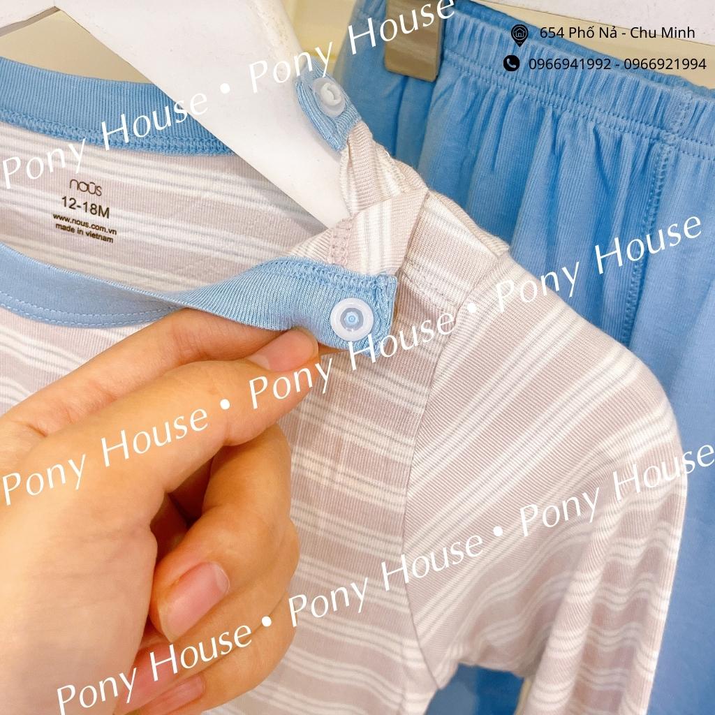 Bộ Quần Áo Dài Tay Nous Petit Cài Vai Kẻ Ghi Xanh Cho Bé Size 9-12 Tháng Đến 18-24 Tháng (9M-24M)