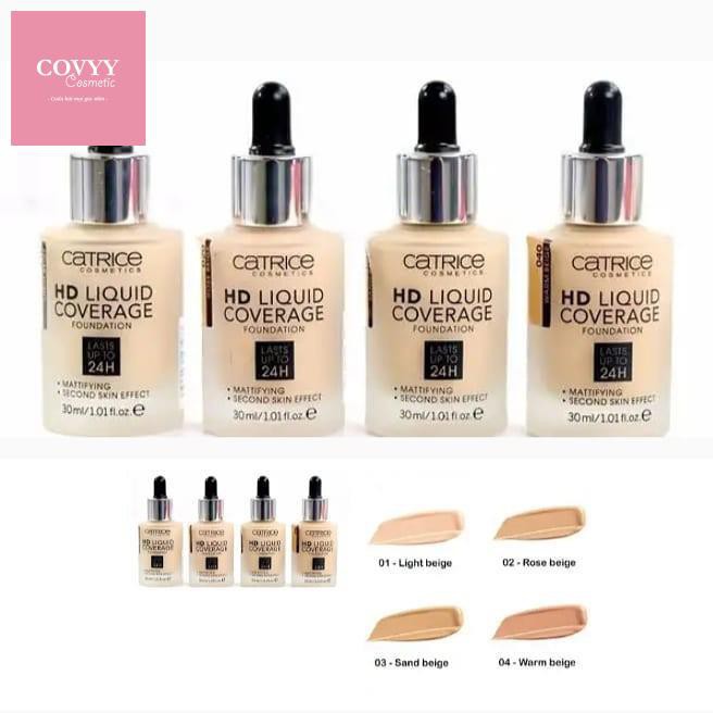 Kem nền Catrice HD 24h Liquid FREESHIP Coverage Foundation che phủ tốt, kiềm dầu.