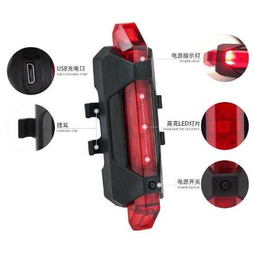 Đèn hậu xe đạp/ Đèn xe đạp nhỏ gọn siêu sáng, pin dùng trên 48 giờ, 5 chế độ sáng