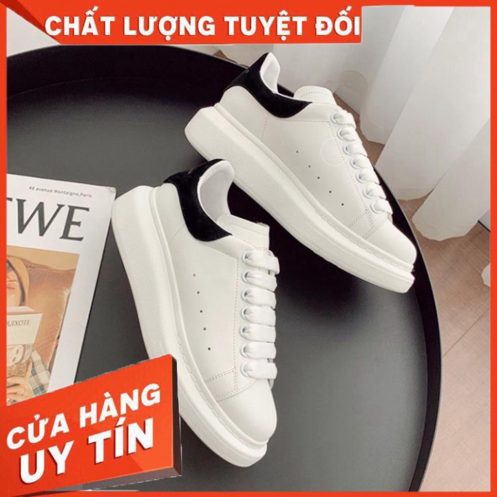 Giày Mc Queen MCQ Nam Nữ Trắng Cổ Thấp Gót Nỉ Đen Đế Khâu Bản Trung Full Box Bill - Hàng nhập khẩu